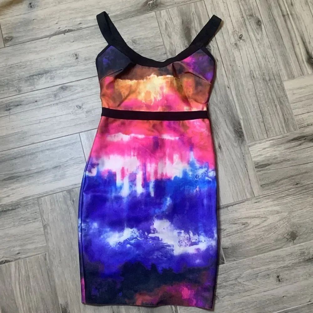 WOW Couture Women's Multicolor Tie Dye Bandage Bodycon Party Sheath Dress Small
